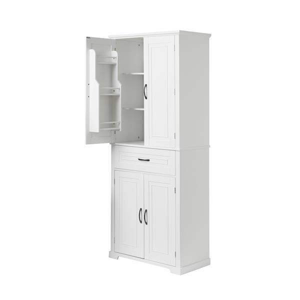 Bathroom Storage Cabinet with Doors and Drawer, Multiple Storage Space, Adjustable Shelf, White