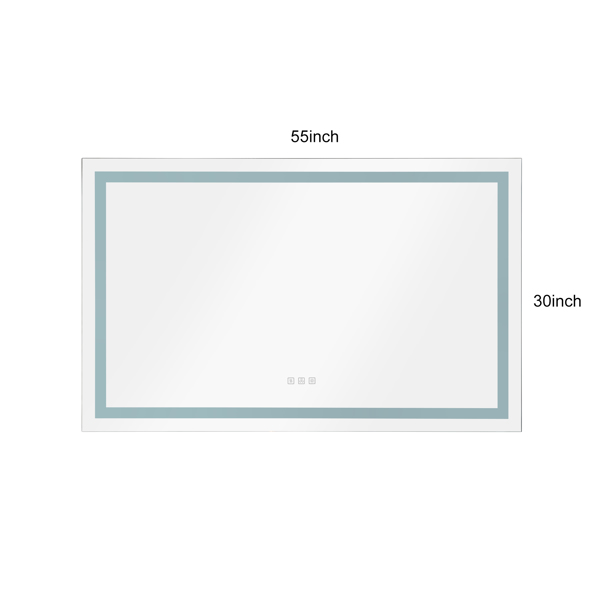 55x30 Inch LED Bathroom Mirror with Frontlit and Backlit, Wall Mounted Vanity Mirror with Smart Touch Button, Anti-Fog, Memory Function, 3 Colors, Stepless Dimmable Makeup Mirror