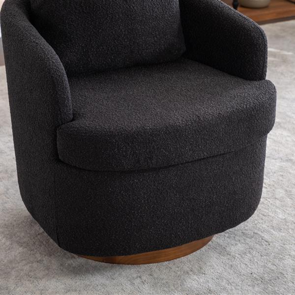 035-Boucle Fabric Swivel Chair With Soild Wood Round Brown Base Leg,Black