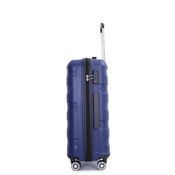 Hardshell Suitcase Spinner Wheels PP Luggage Sets Lightweight Durable Suitcase with TSA Lock,3-Piece Set (20/24/28) ,Navy