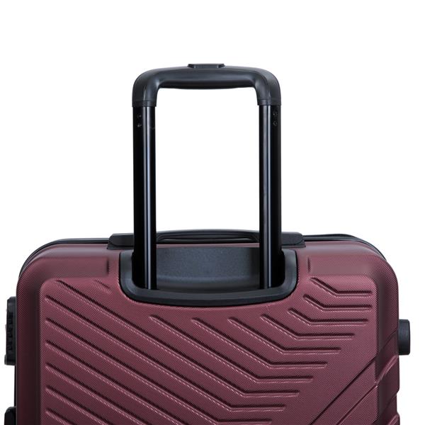 3 Piece Luggage Sets ABS Lightweight Suitcase with Two Hooks, Spinner Wheels, TSA Lock, (20/24/28) Wine Red