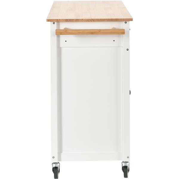 Kitchen Island Cart with Solid Wood Top and Locking Wheels,54.3 Inch Width,4 Door Cabinet and Two Drawers,Spice Rack, Towel Rack (White)