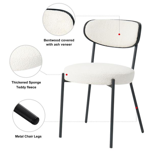 Modern grey simple teddy velvet dining chair Upholstered chair Family bedroom stool back dressing, white round table set,Bentwood covered with ash veneer Chair back,chair black metal legs (set of 5)