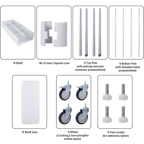 6 Tier 6000lbs Capacity NSF Metal Shelf Wire Shelving Unit, Heavy Duty Adjustable Storage Rack with Wheels & Shelf Liners for Commercial Grade Utility Steel Storage Rack, white - 84"H x 48"L x 20"D