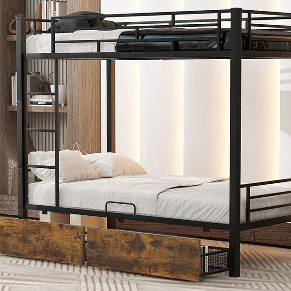 Metal Bunk Bed With drawers, Twin, Black