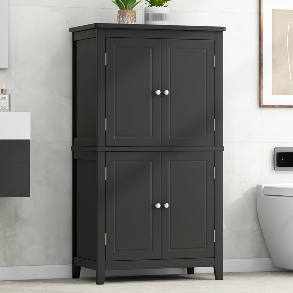 Elegant Bathroom Floor Storage Cabinet, Bathroom Storage Unit, Freestanding Cabinet with 4 Doors, Adjustable Shelves, Adaptable Shelves, Black 