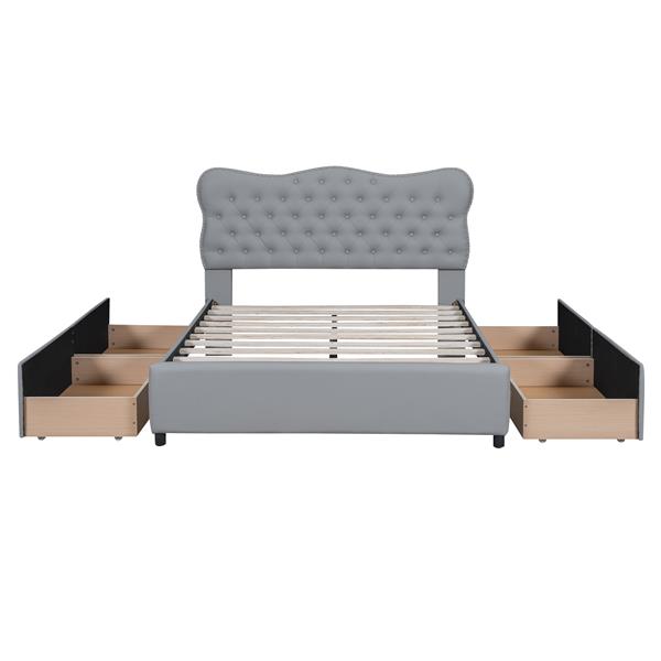 Full Size PU Leather Upholstered Platform Bed with 4 Drawers, Gray