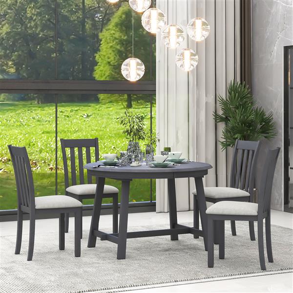 5-Piece Wood Dining Table Set Round Extendable Dining Table with 4 Dining Chairs, Dining Room Table Set for 4 person for Dining Room (Gray)