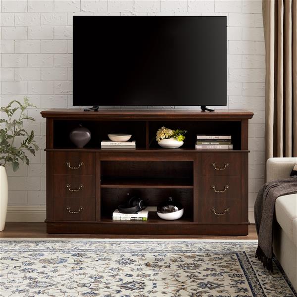 Traditional TV Media Stand Farmhouse Rustic Entertainment Console for TV Up to 65" with Open and Closed Storage Space, Espresso, 60"W*15.75"D*34.25"H