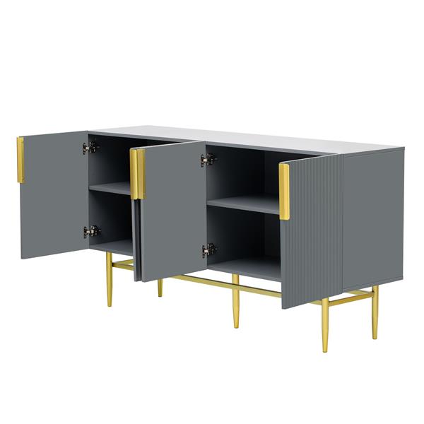 Modern Elegant 4-door Sideboard Gold Metal Handle Buffet Cabinet for Dining Room, Living Room, Bedroom, Hallway (Gray)