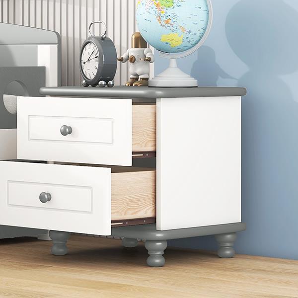 Wooden Nightstand with Two Drawers for Kids,End Table for Bedroom,White+Gray