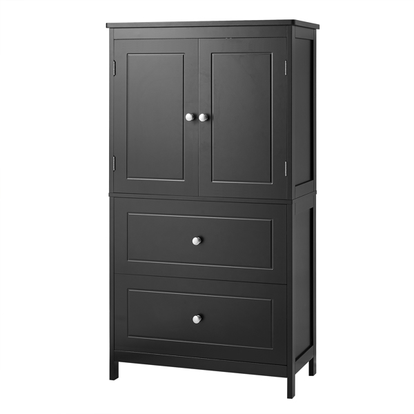 Bathroom Storage Cabinet, Cabinet with Two Doors and Drawers, Adjustable Shelf, MDF Board, Black 