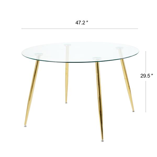 Modern simple glass table, high-quality tempered glass metal material, ld-plated table legs, suitable for restaurant kitchen (set of 1)