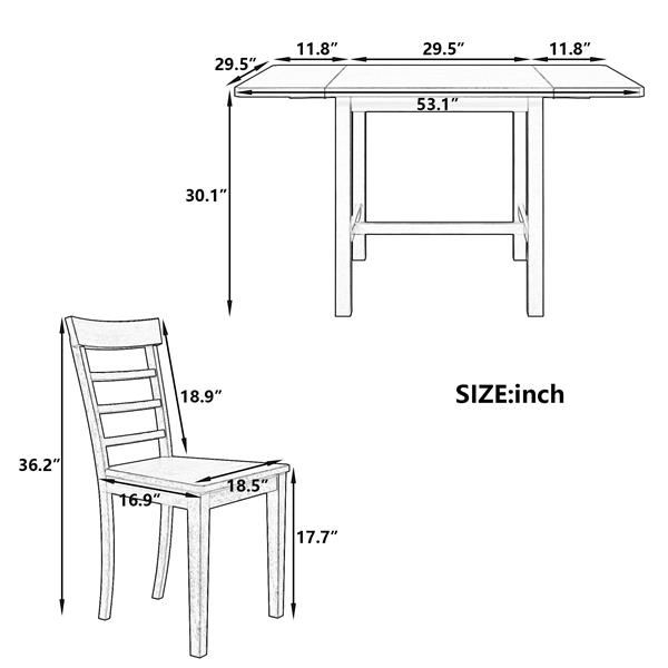 5-Piece Wood Square Drop Leaf Breakfast Nook Extendable Dining Table Set with 4 Ladder Back Chairs for Small Places, Gray