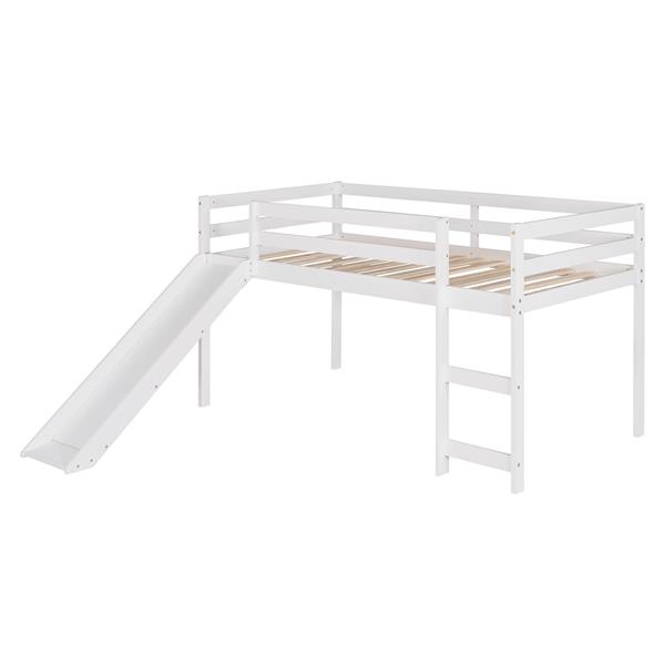 Loft Bed with Slide, Multifunctional Design, Twin (White)