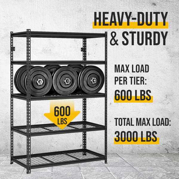 5-Tier  Adjustable Metal Shelving Unit ,Heavy Duty Garage Shelving,Storage Racks,Industrial Utility Shelf,47.2" W x 24 "D x 72''H, Black for Garage, Basement, Warehouse, Workshop,kitchen and so on.