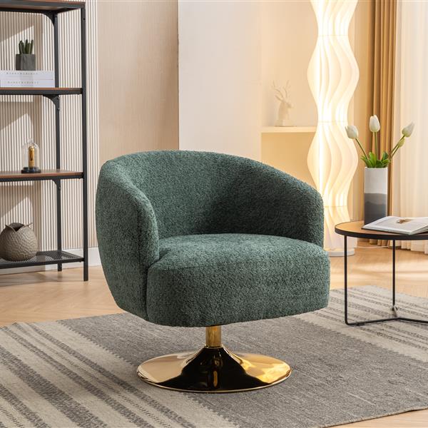 048-Chenille Fabric Swivel Chair With Gold Metal Round Base,Green