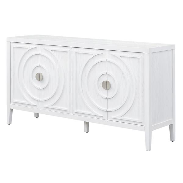 Retro Sideboard door with Circular Groove Design Round Metal Door Handle for Entrance, Dinning Room, Living Room (White)