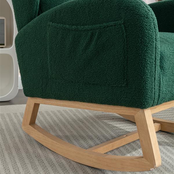 Fabric Rocking Chair With Packet Wood Legs,Green