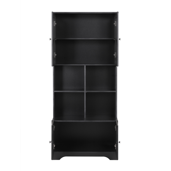 Tall and Wide Bathroom Floor Storage Cabinet, Bathroom Storage Unit, Freestanding Cabinet with 4 Doors, Adjustable Shelves, Open multi-layer Shelves, Black 