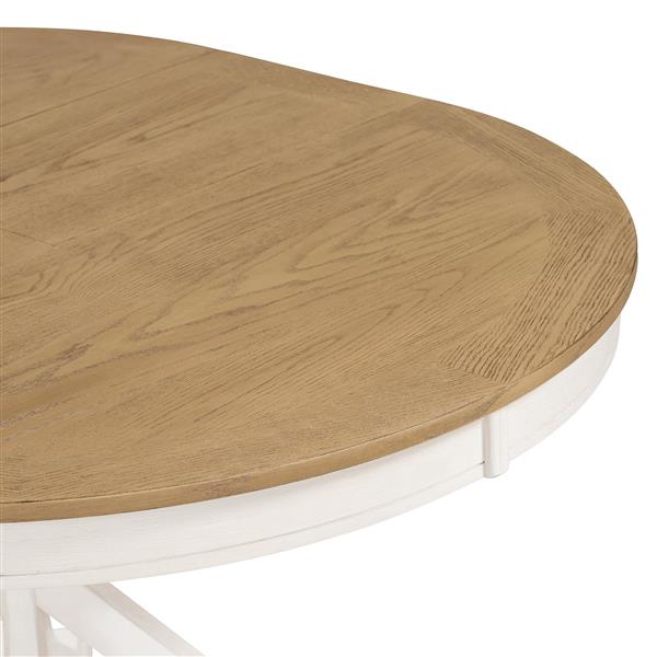 Retro Functional Extendable Dining Table with a 12" Leaf for Dining Room and Living Room (Oak Natural Wood + Off White)