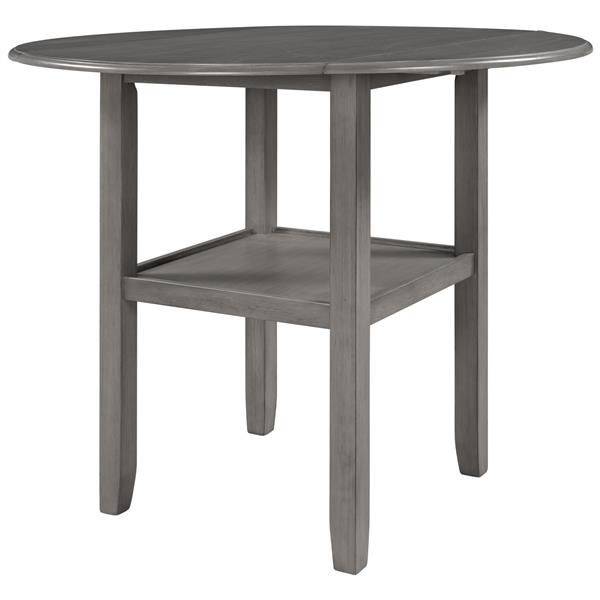 Farmhouse Round Counter Height Kitchen Dining Table with Drop Leaf  and One Shelf for Small Places, Gray