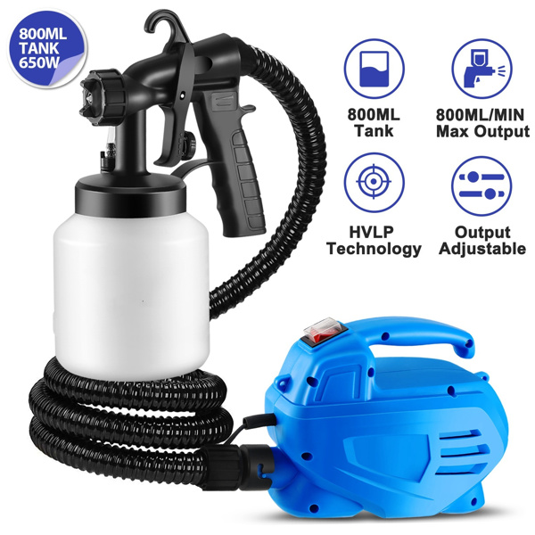 800ML Paint Spray Painter 650W Paint Sprayer Machine 800ML/Min Output HVLP Oil Primer Water Sprayer w/ 3 Spraying Patterns Motor Strap Detachable Container