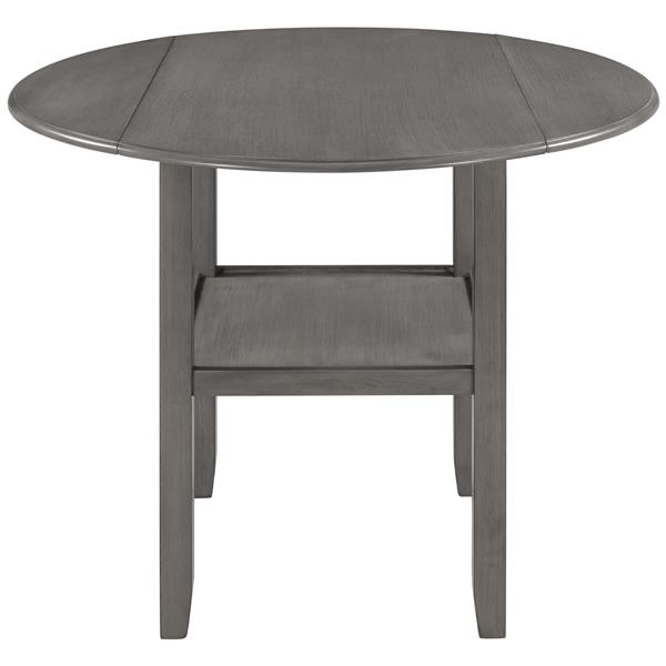 Farmhouse Round Counter Height Kitchen Dining Table with Drop Leaf  and One Shelf for Small Places, Gray