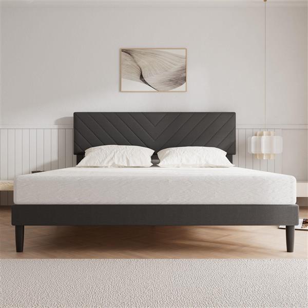 Upholstered Queen Size Bed Frame Platform with High-Adjustable Headboard and Solid Wood Slats Support, Strong Weight Capacity, Non-Slip and Noise-Free,No Box Spring Needed, Easy Assembly, Grey