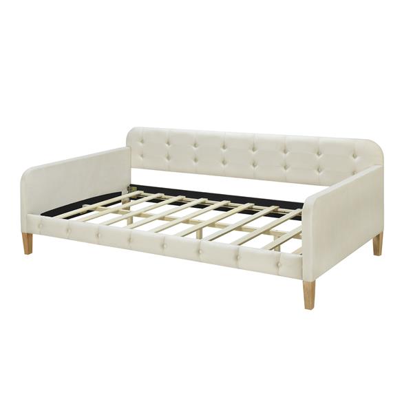 Twin Size Upholstered Daybed with 4 Support Legs, White