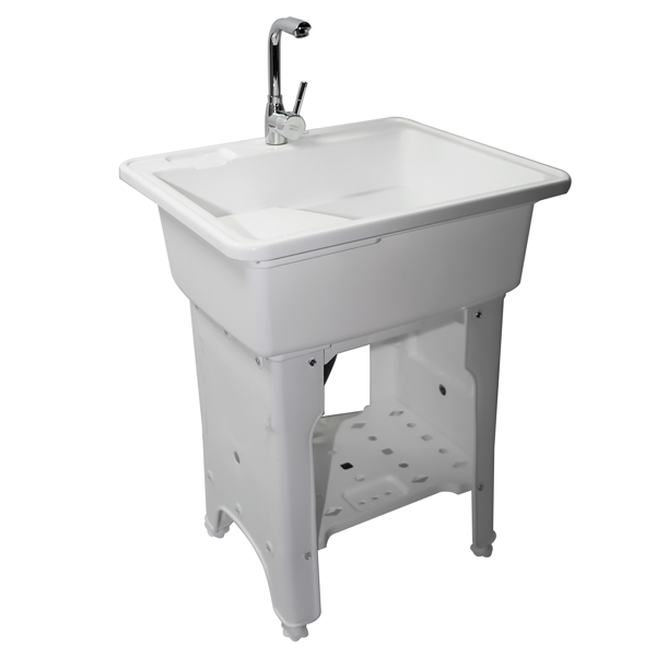 White Color Utility Sink Laundry Tub with Hot & Cold Water Faucet for Home, Garage or Shop