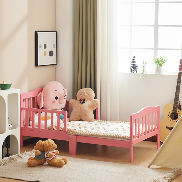 Single Vertical Board with Guardrails on Both Sides, Pink, 135*75*62.5cm, Wooden Bed, Pine, Children's