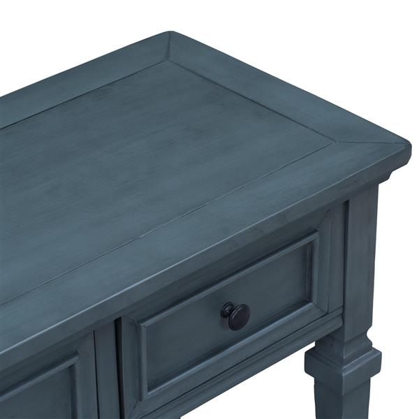 Classic Retro Style Console Table with Three Top Drawers and Open Style Bottom Shelf, Easy Assembly (Navy)