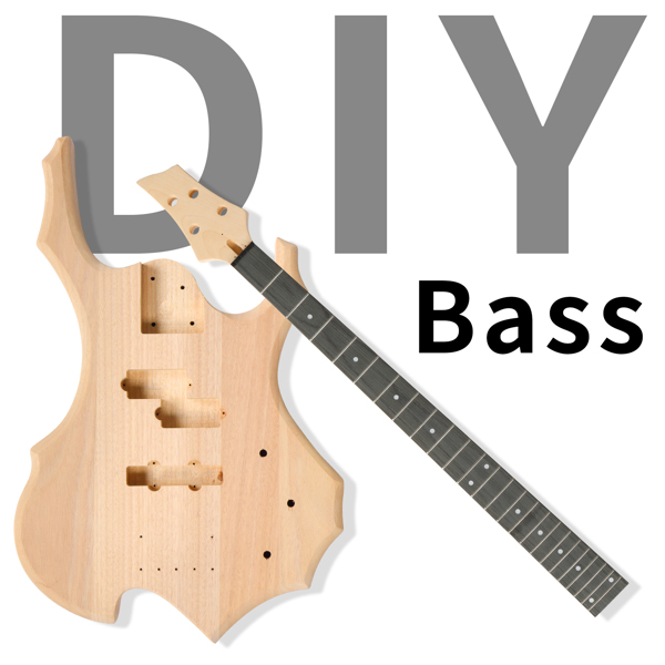 DIY 4 String Flame Shaped Style Electric Bass Guitar Kits with Mahogany Body, Maple Neck and Accessories