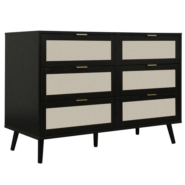 Modern 6 Drawer Dresser Wood Cabinet (Black)