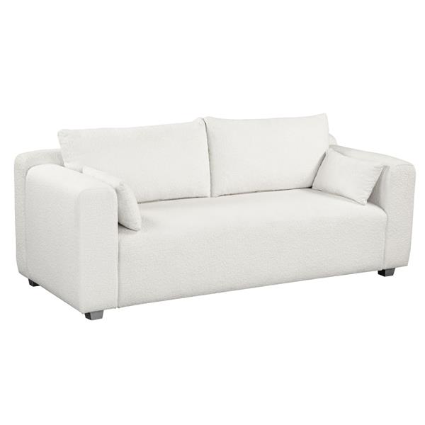 [New] 82*36" Modern Loop Yarn Fabric Sofa, One-Piece Seat Frame, Minimalist 2-3 Seat Couch Easy to Install, Loveseats with Extra Wide Domed Arms for Living Room, Bedroom, Apartment, Office(2 Pillows)