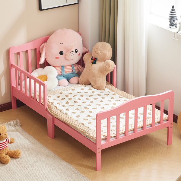 Single Vertical Board with Guardrails on Both Sides, Pink, 135*75*62.5cm, Wooden Bed, Pine, Children's