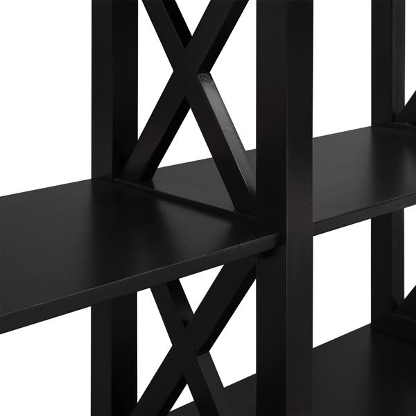 Console Table with 3-Tier Open Storage Spaces and "X" Legs, Narrow Sofa Entry Table for Living Room, Entryway and Hallway (Black)