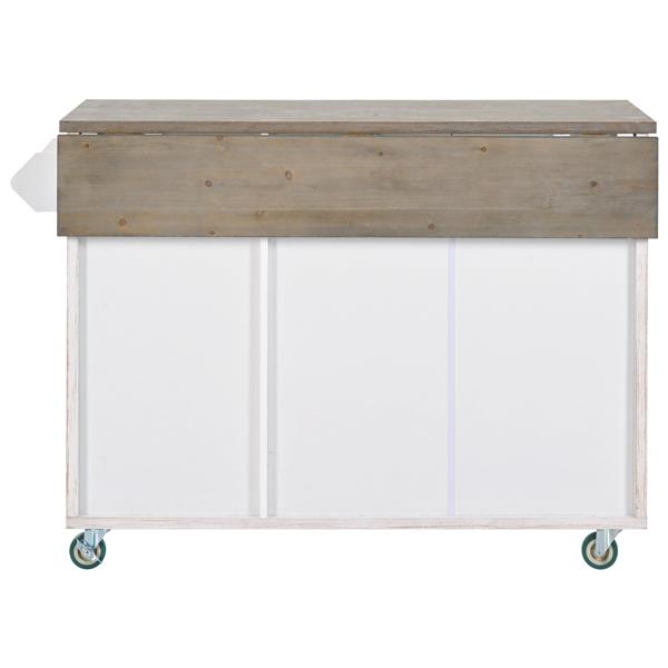 Retro Mountain Wood 47"D Kitchen Island with Drop Leaf, Farmhouse Kitchen Island on Wheels with Internal Storage Rack, Rolling Kitchen Cart with Towel Rack for Living Room, Kitchen, Dining Room(White)