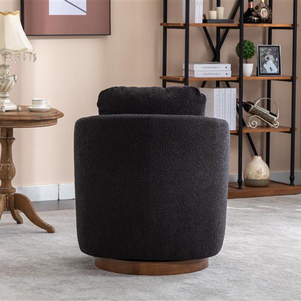 035-Boucle Fabric Swivel Chair With Soild Wood Round Brown Base Leg,Black