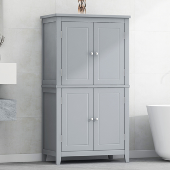 Bathroom Storage Cabinet, Cabinet with Two Doors and Drawers, Adjustable Shelf, MDF Board, Grey  