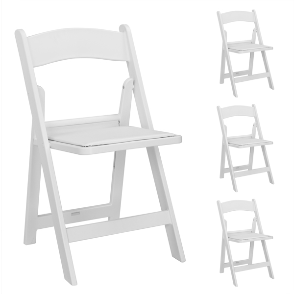 4 Pack Folding Chairs, Resin Chairs with Padded Seat, Comfortable Event Chairs Indoor Outdoor for Home Event Party Picnic School Wedding, White