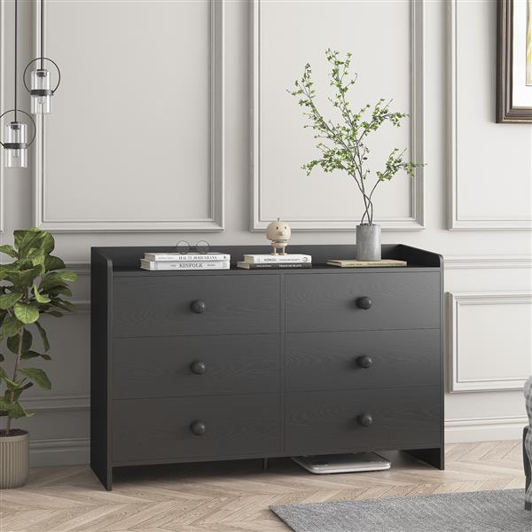 Chest of Drawers black Dresser , 6 Drawer Chest with Wide Storage, Modern Contemporary 6-Drawer Cabinet,  Dresser for Bedroom Living Room Hallway