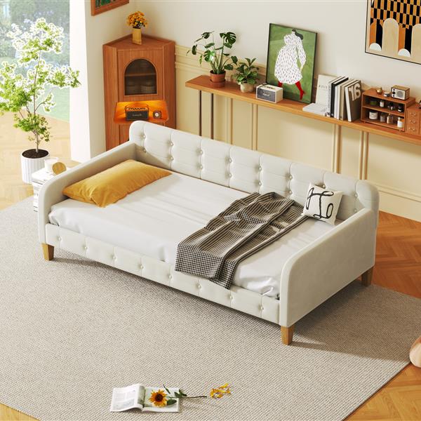 Twin Size Upholstered Daybed with 4 Support Legs, White