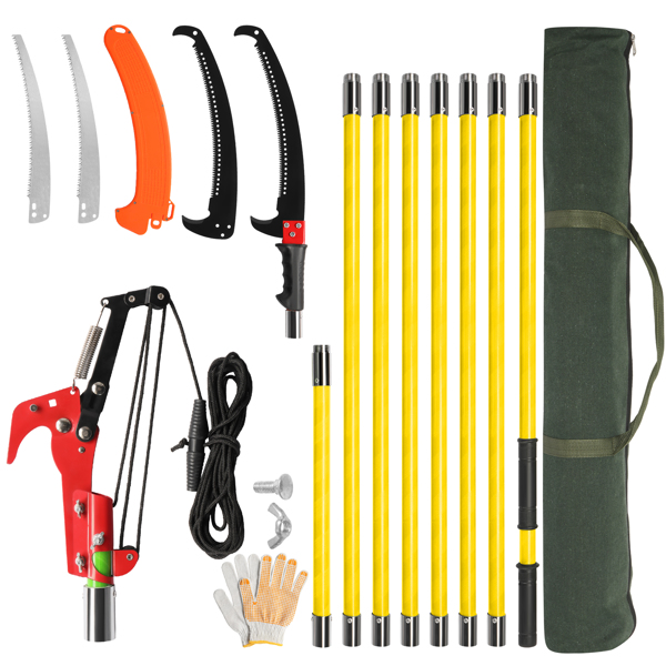 26ft Manual Pole Saw, Lightweight Tree Trimmers Long Handle Pruner Set, Sharp Steel Blade and Scissors Pole Saw for Trimming Palm, Pear Tree, Fir Tree, Other High Trees and Shrubs