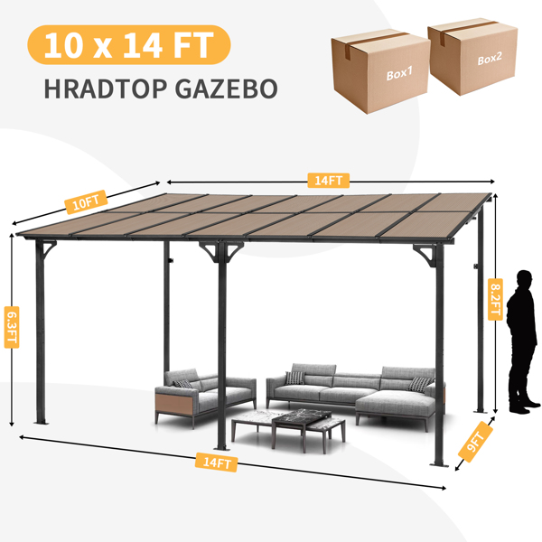 10'X14' Outdoor Wall-mounted Pergola