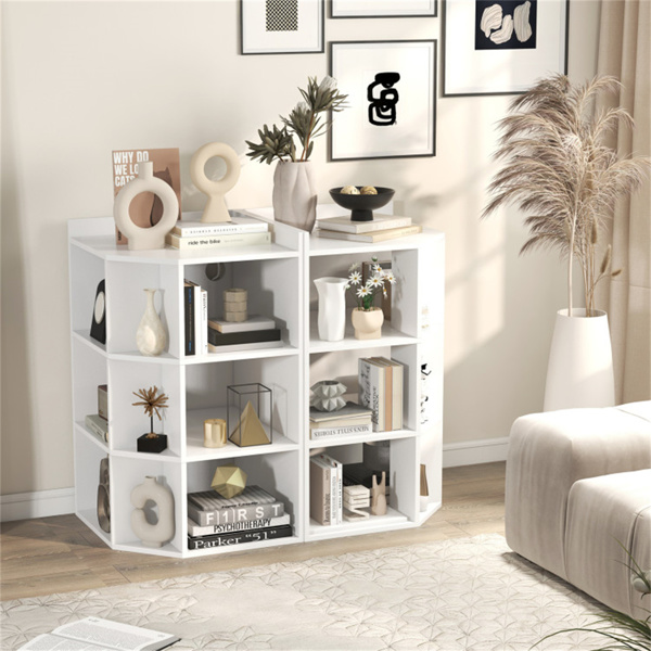 White  three-layer corner cabinet with charging station