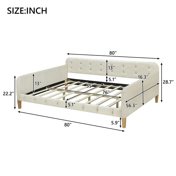 Full Size Upholstered Daybed with 4 Support Legs,White