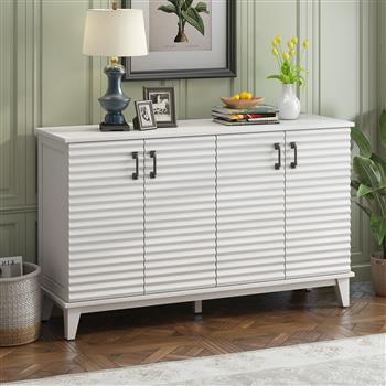 Sideboard with 4 Door Large Storage Buffet with Adjustable Shelves and Metal Handles for Kitchen, Living Room, Dining Room (Antique White)