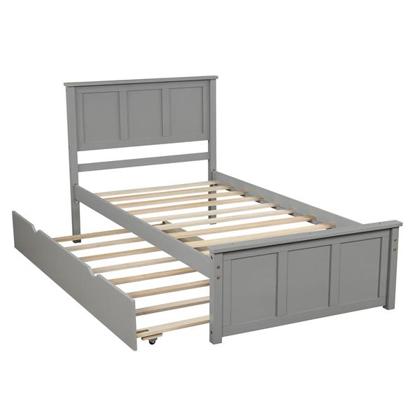 Platform Bed with Twin Size Trundle, Twin Size Frame, Gray